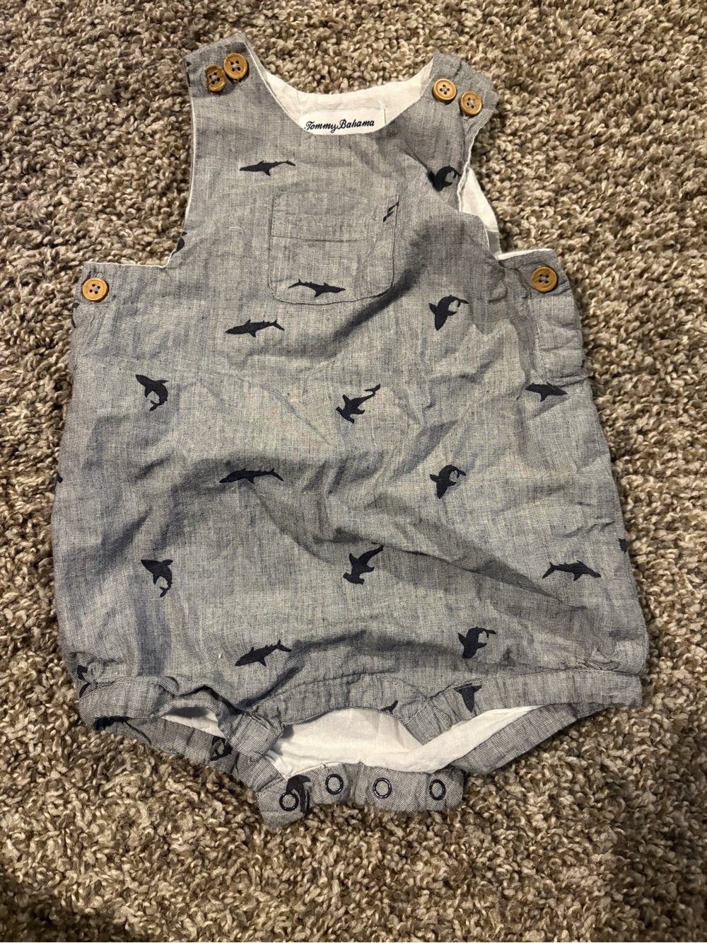 Tommy Bahama Blue Shark-Print Baby Romper Bubble